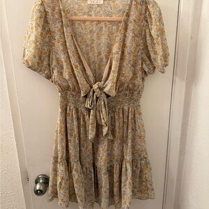 Blush Floral Mini Dress with Tie-Front